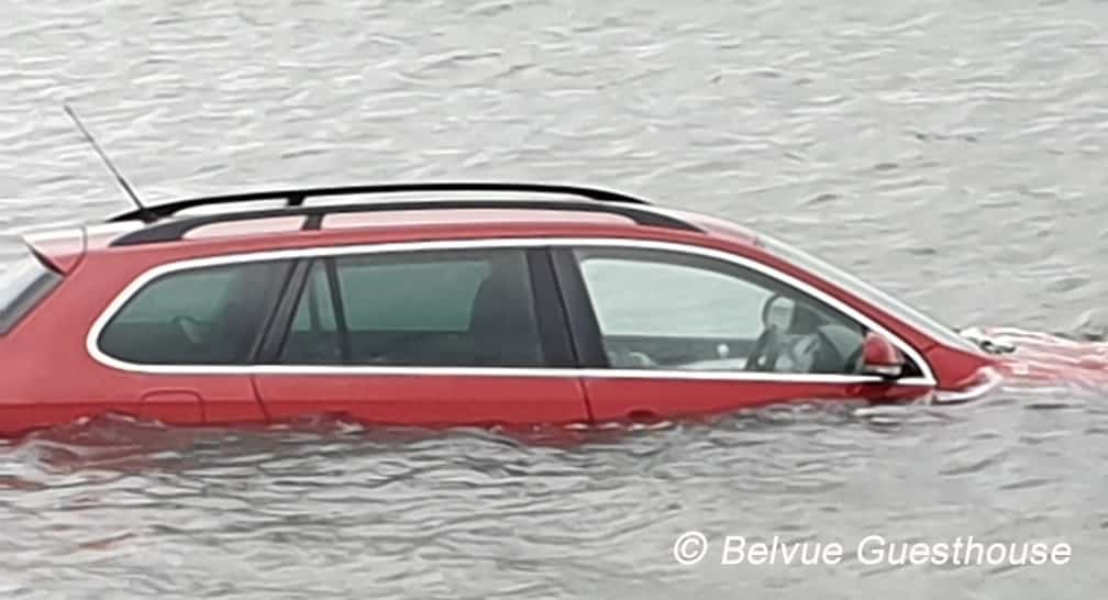 "Car submerged on the Holy Island causeway