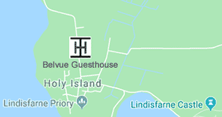 Map showing the location of Belvue Guesthouse on Holy Island. Click for Google Maps larger view