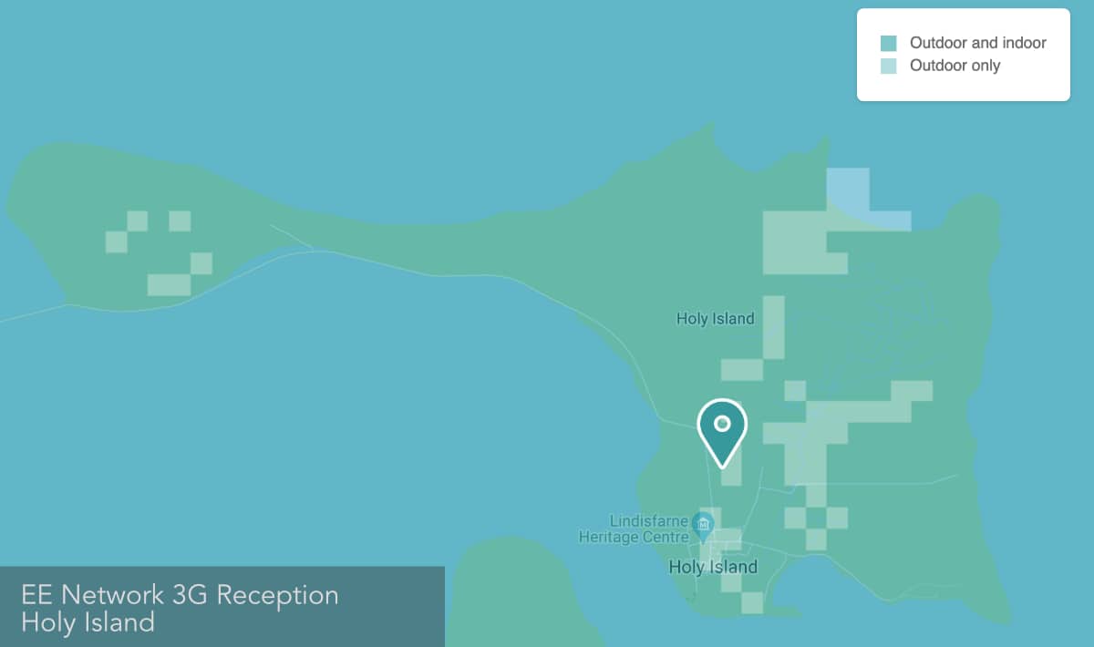 Map of EE 3G Mobile coverage on Holy Island