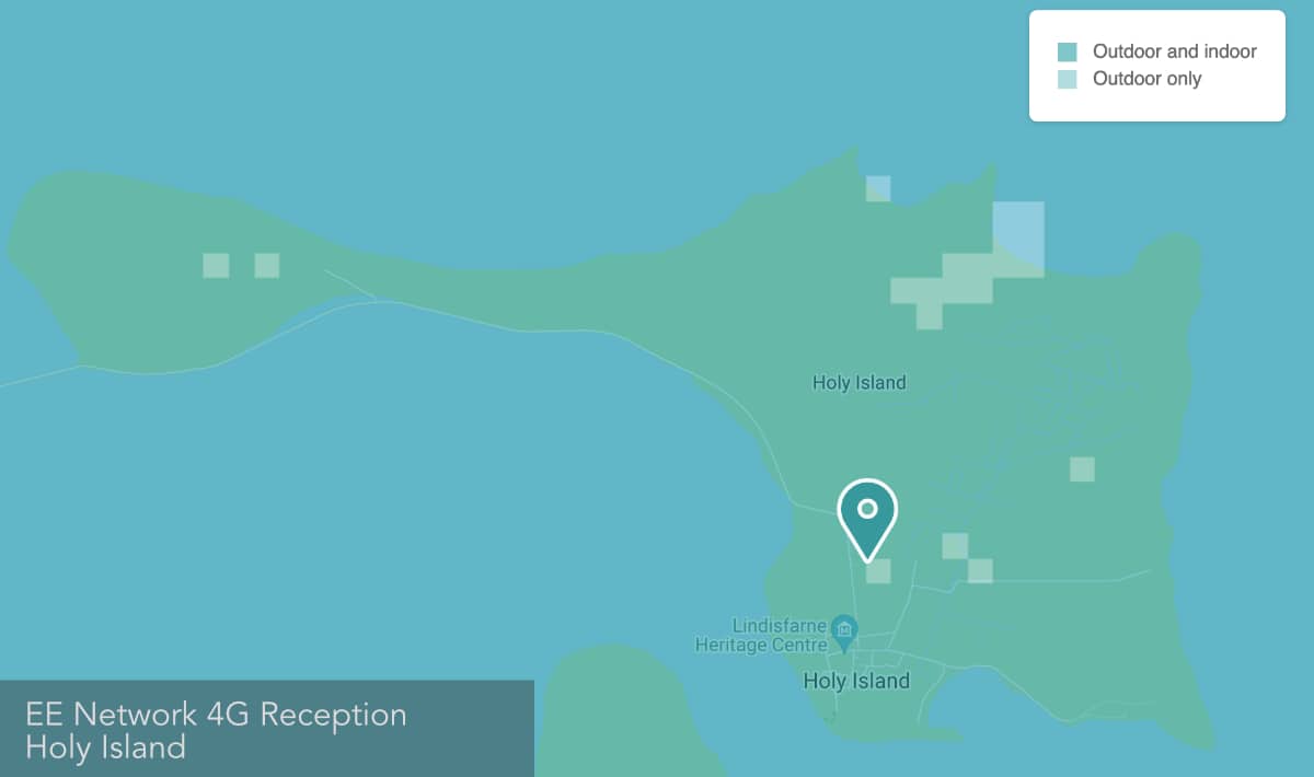 Map of EE 4G coverage on Holy Island