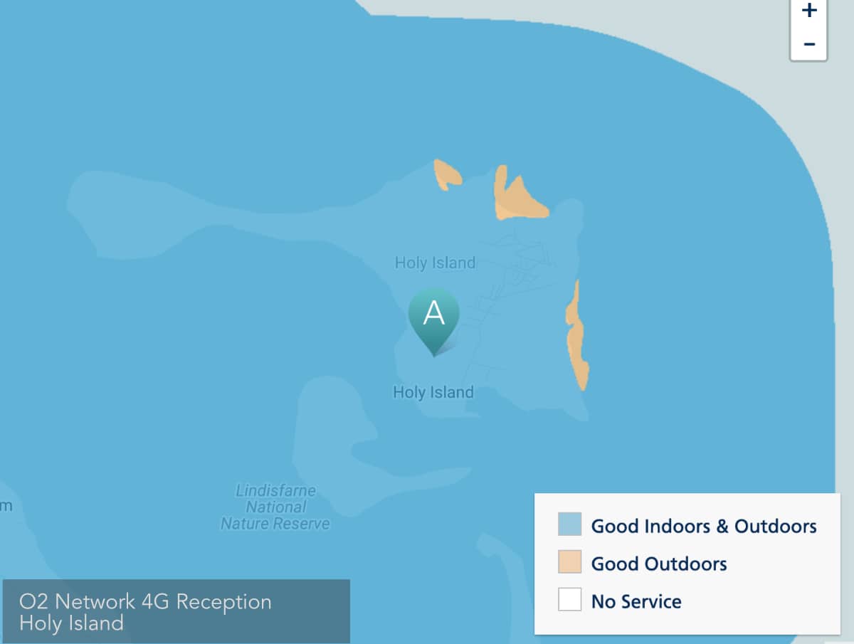 Map of O2 mobile 4G coverage on Holy Island